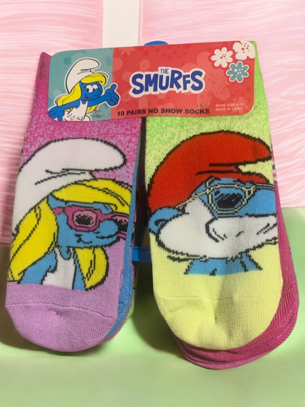 NWT The Smurfs No-Show Socks - Multicolor Smurfette & Papa Smurf (10 pair)